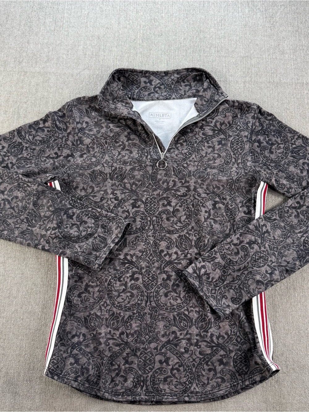 Athleta Womens S Charcoal Pink Paisley Quarter-Zip Performance Pullover USA Made